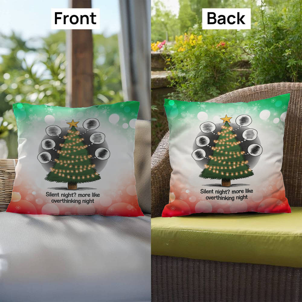 Silent Night? More Like Overthinking Night Throw Pillow - Funny Christmas humor décor pillow