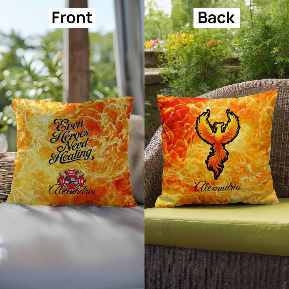A pillow designed for first responders, offering support and encouraging healing, recognizing that even heroes need time to recover.