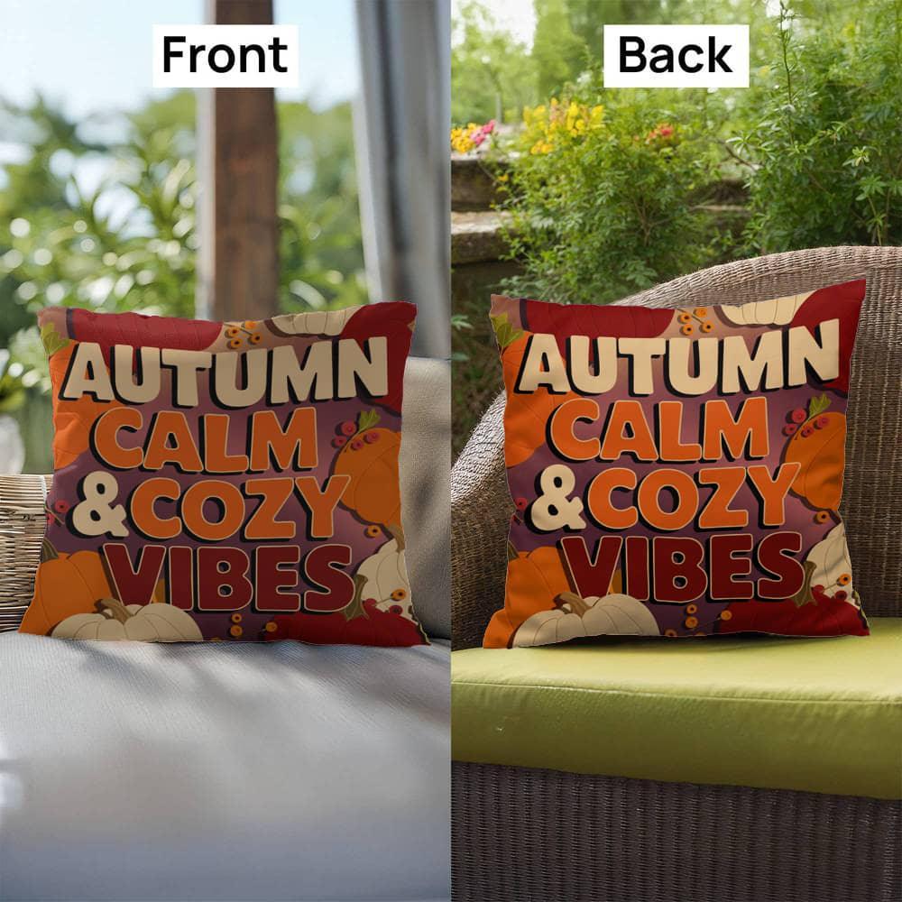 Shop our premium autumn calm cozy vibes indoor outdoor pillow from MySisterIsASurvivor.