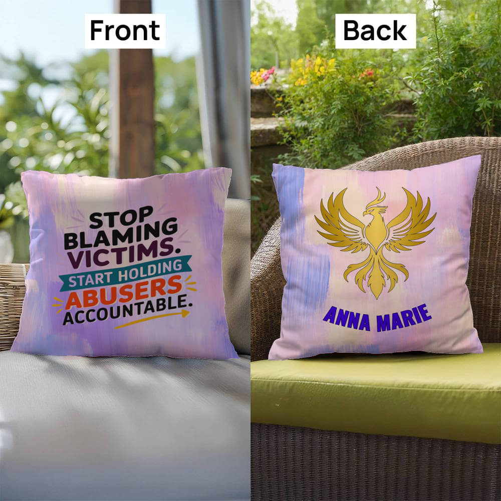 Rise & Reclaim Indoor/Outdoor Pillow – Accountability for Abusers
