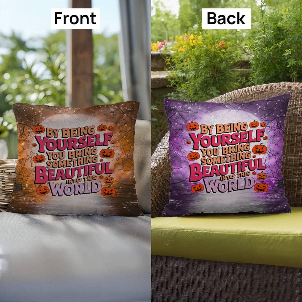Shop our premium by being yourself halloween pillow from MySisterIsASurvivor.