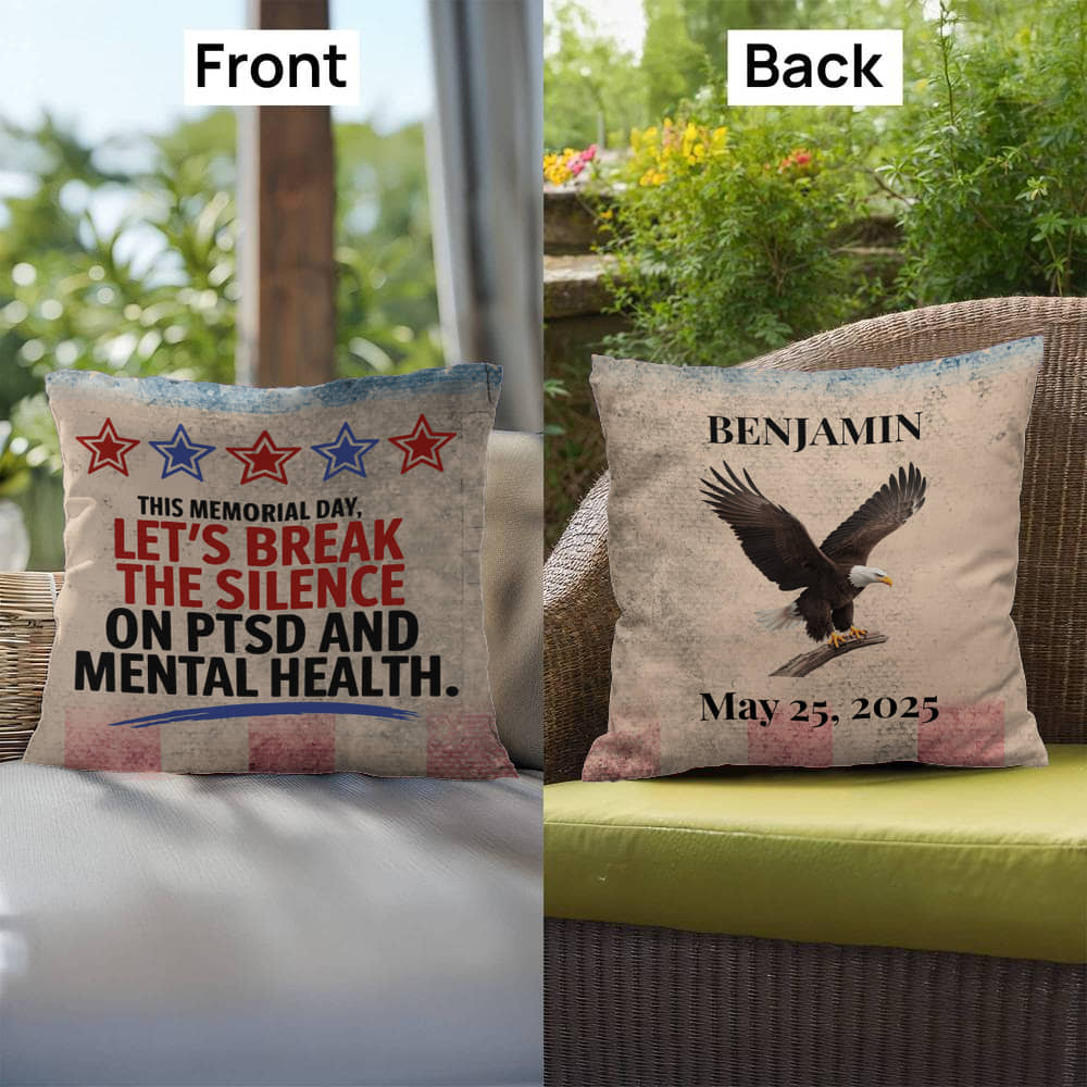 This Memorial Day custom tribute pillow for PTSD awareness, military remembrance, and veteran support