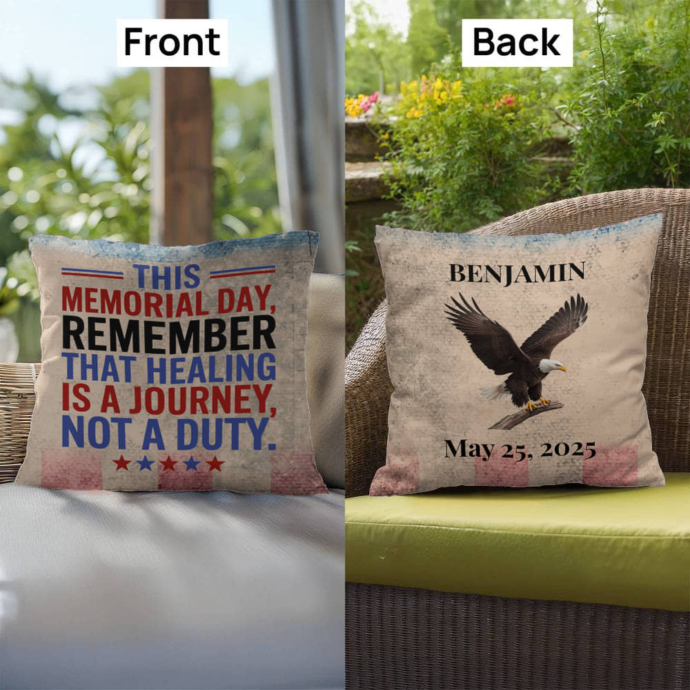 This Memorial Day, Let’s Remember personalized pillow for PTSD tribute, Memorial Day remembrance, and honoring veterans