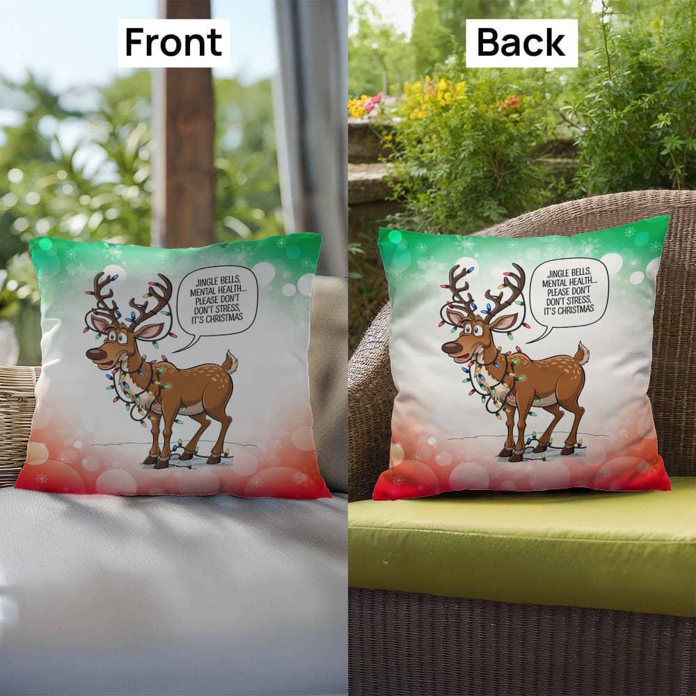 Shop our premium jingle bells mental health indoor outdoor pillow from MySisterIsASurvivor.