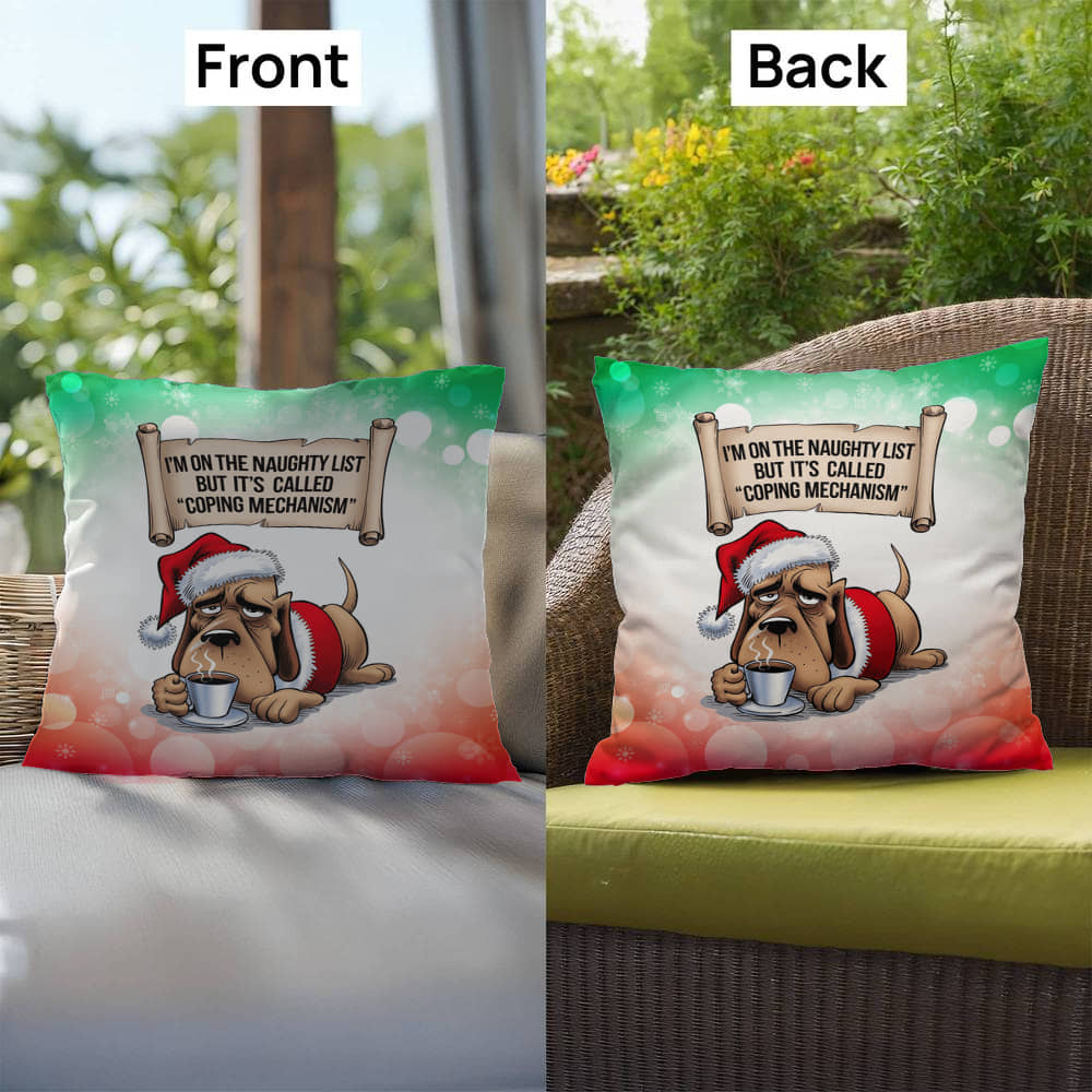 I’m on the Naughty List (Dog) Throw Pillow - Christmas humor gift pillow for dog lovers