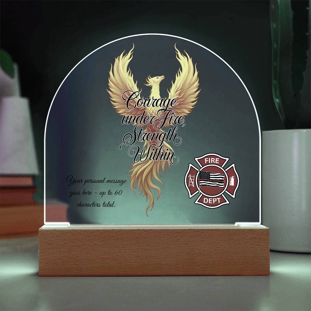 Courage Under Fire Motivational Firefighter Acrylic Dome Sign