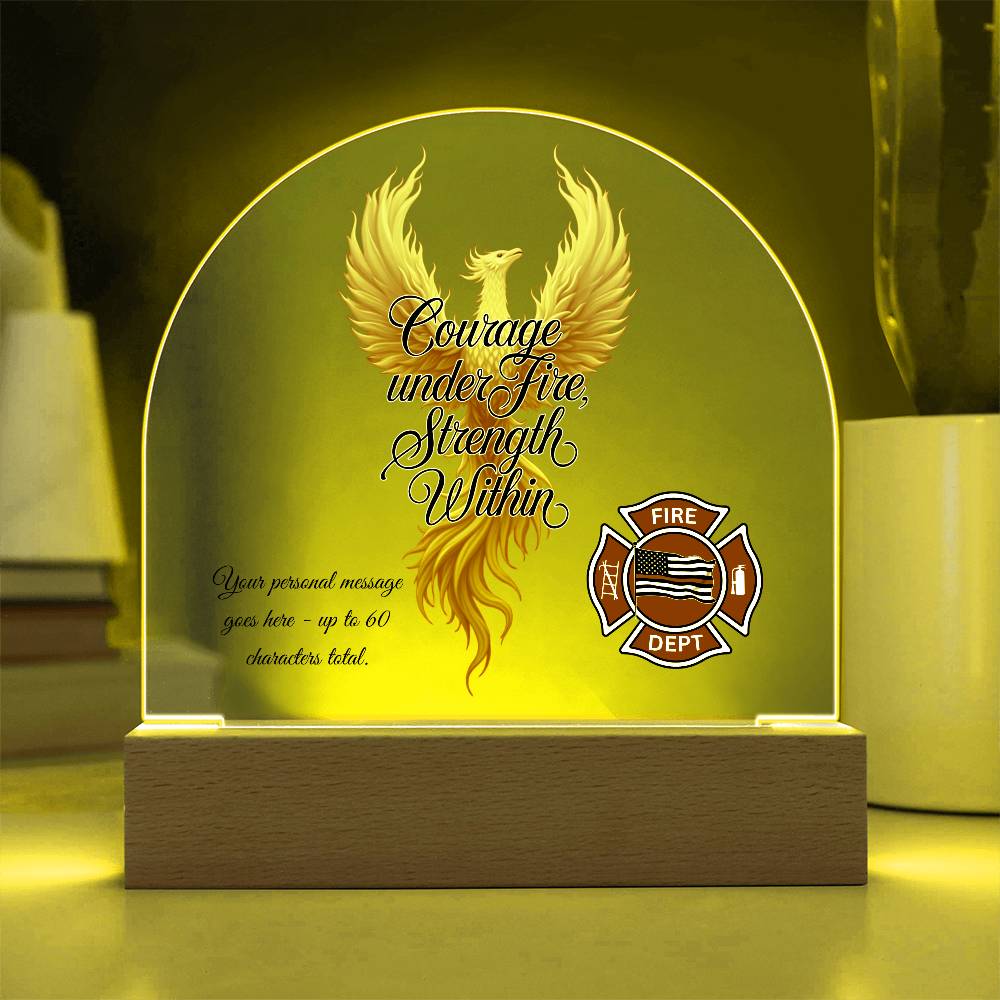 Courage Under Fire Motivational Firefighter Acrylic Dome Sign