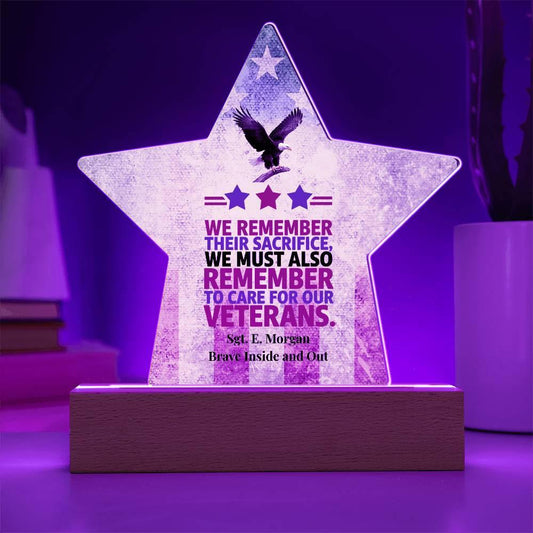 Shop our we remember acrylic star plaque featuring the Battery Powered LED Base style option from MySisterIsASurvivor.
