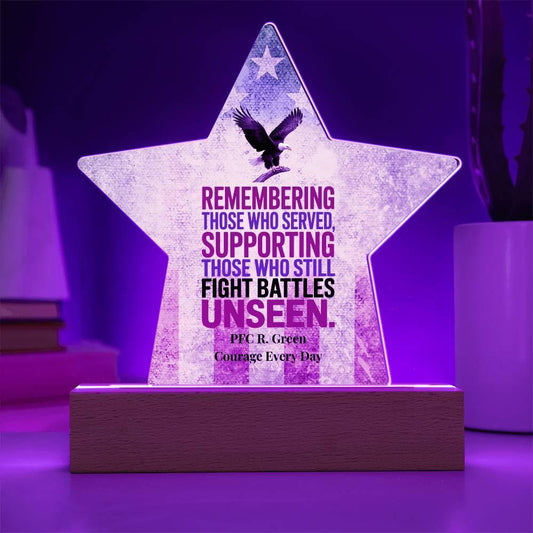 Shop our remembering those acrylic star plaque featuring the Battery Powered LED Base style option from MySisterIsASurvivor.