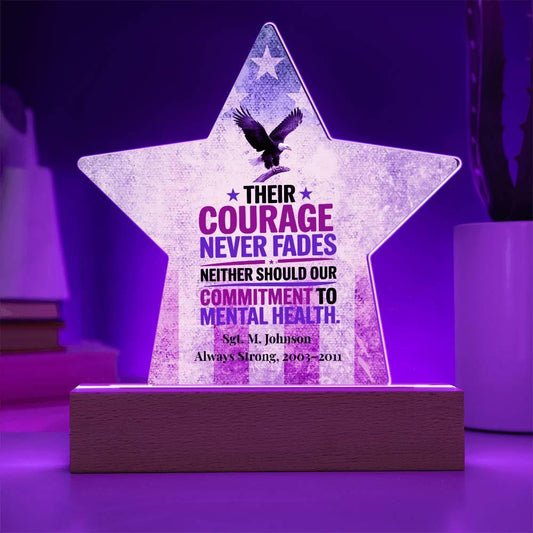 Shop our their courage acrylic star plaque featuring the Battery Powered LED Base style option from MySisterIsASurvivor.