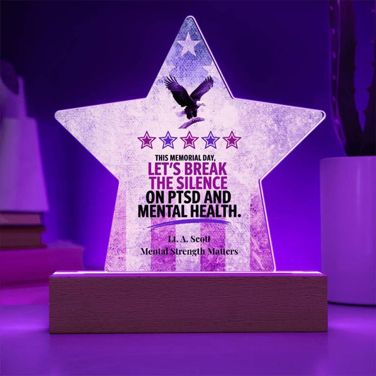 Shop our this memorial day acrylic star plaque featuring the Battery Powered LED Base style option from MySisterIsASurvivor.