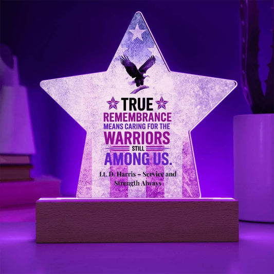 Shop our true remembrance acrylic star plaque featuring the Battery Powered LED Base style option from MySisterIsASurvivor.