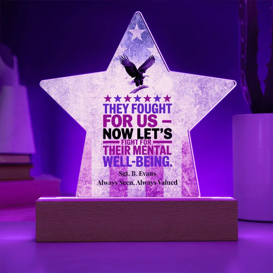 Shop our they fought acrylic star plaque featuring the Battery Powered LED Base style option from MySisterIsASurvivor.