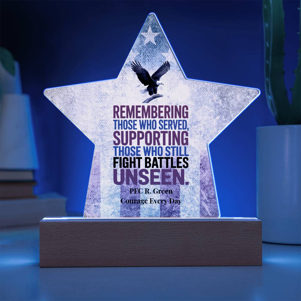 Remembering Those Who Served Star Plaque, Custom Tribute, PTSD Awareness - MySisterIsASurvivor