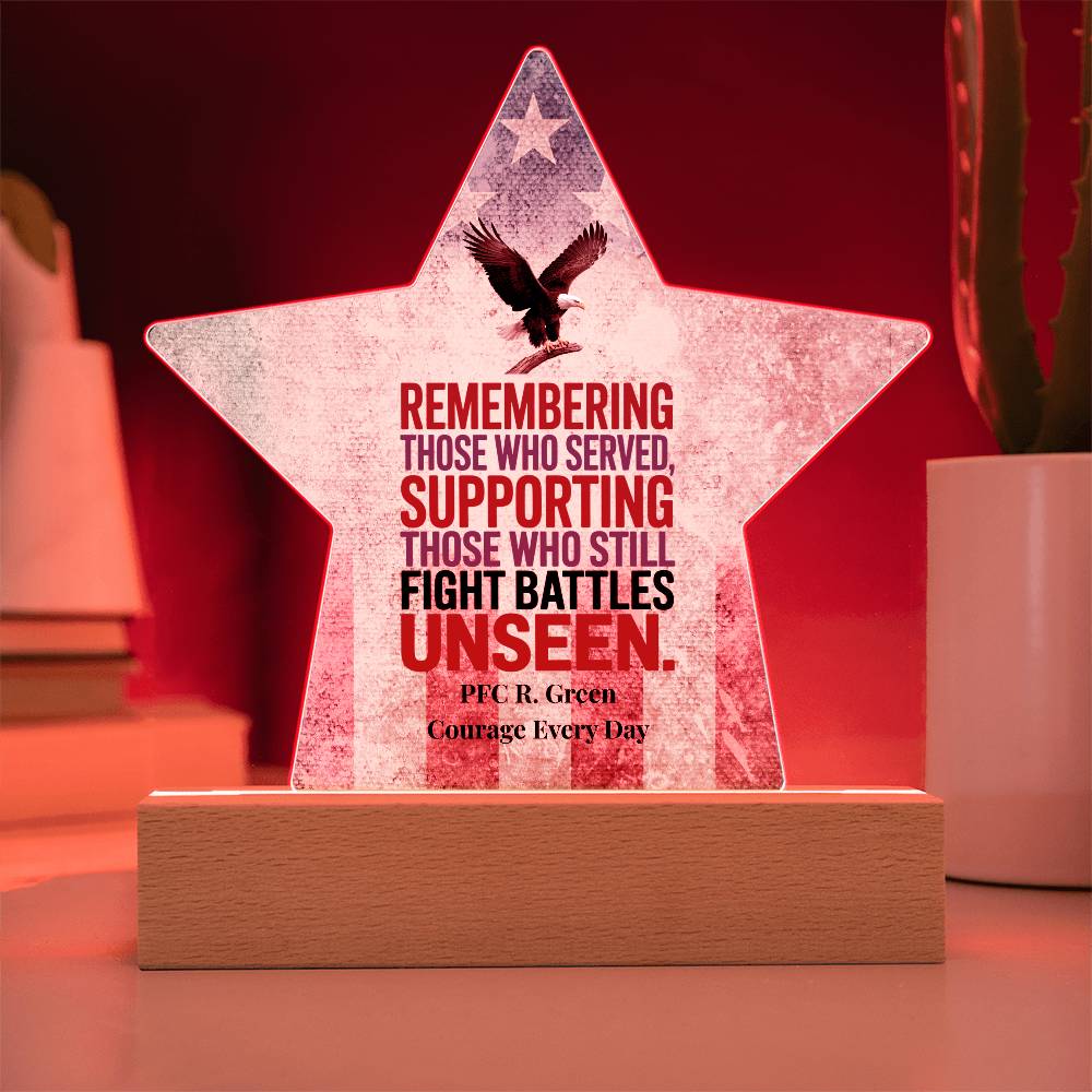 Remembering Those Who Served Star Plaque, Custom Tribute, PTSD Awareness - MySisterIsASurvivor
