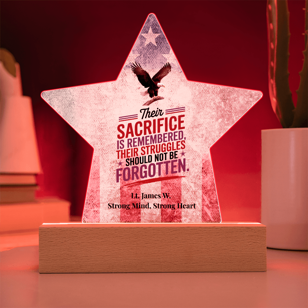 Their Sacrifice Is Remembered Star Plaque, Custom Memorial Day, PTSD Awareness - MySisterIsASurvivor