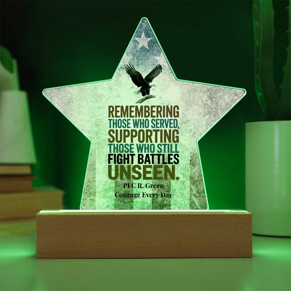 Remembering Those Who Served Star Plaque, Custom Tribute, PTSD Awareness - MySisterIsASurvivor