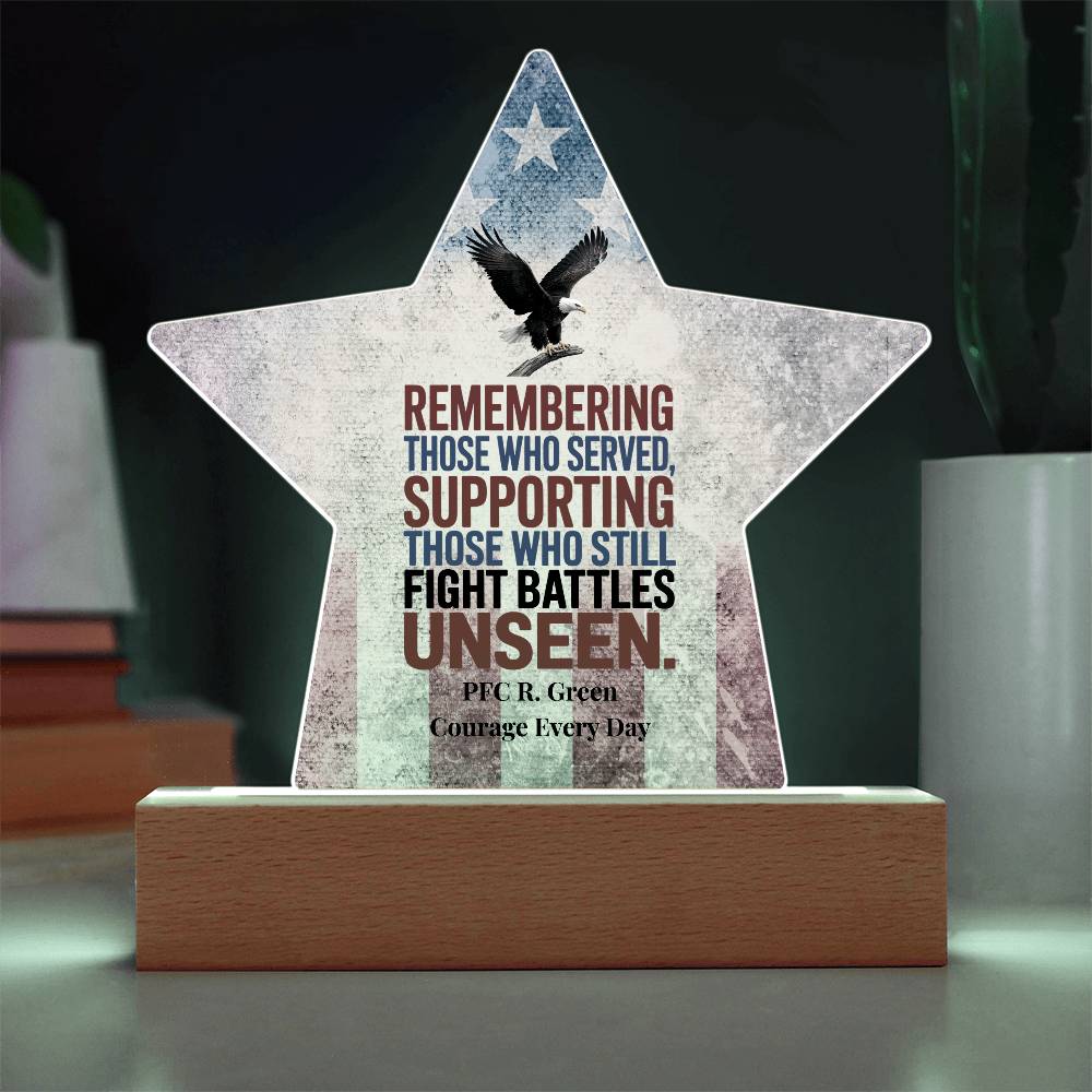 Remembering Those Who Served Star Plaque, Custom Tribute, PTSD Awareness - MySisterIsASurvivor