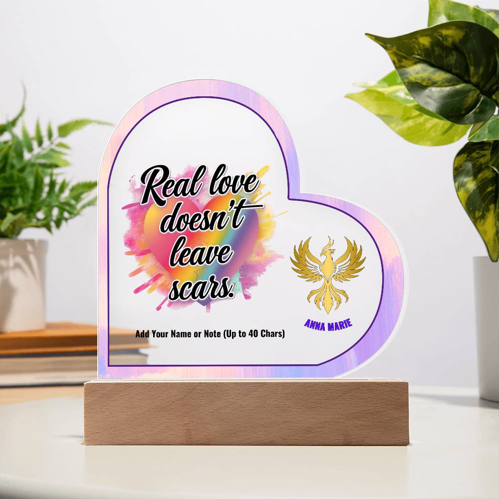 Rise & Reclaim 7" Acrylic Heart Plaque Real Love Doesn't Leave Scars.
