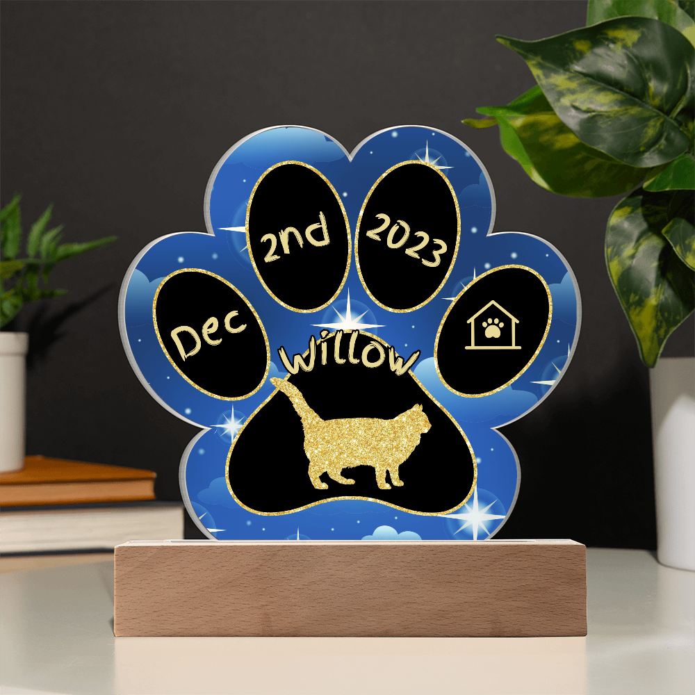 Balinese Cat Gotcha Day Plaque - Personalized 7" LED Acrylic Paw Print Gift for Cat Lovers