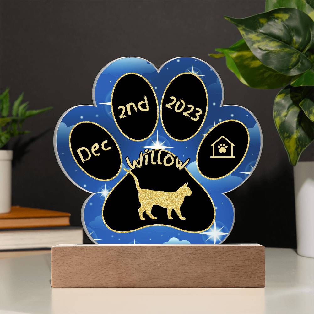 Bengal Cat Gotcha Day Plaque - Personalized 7" LED Acrylic Paw Print Rescue Cat Celebration Gift