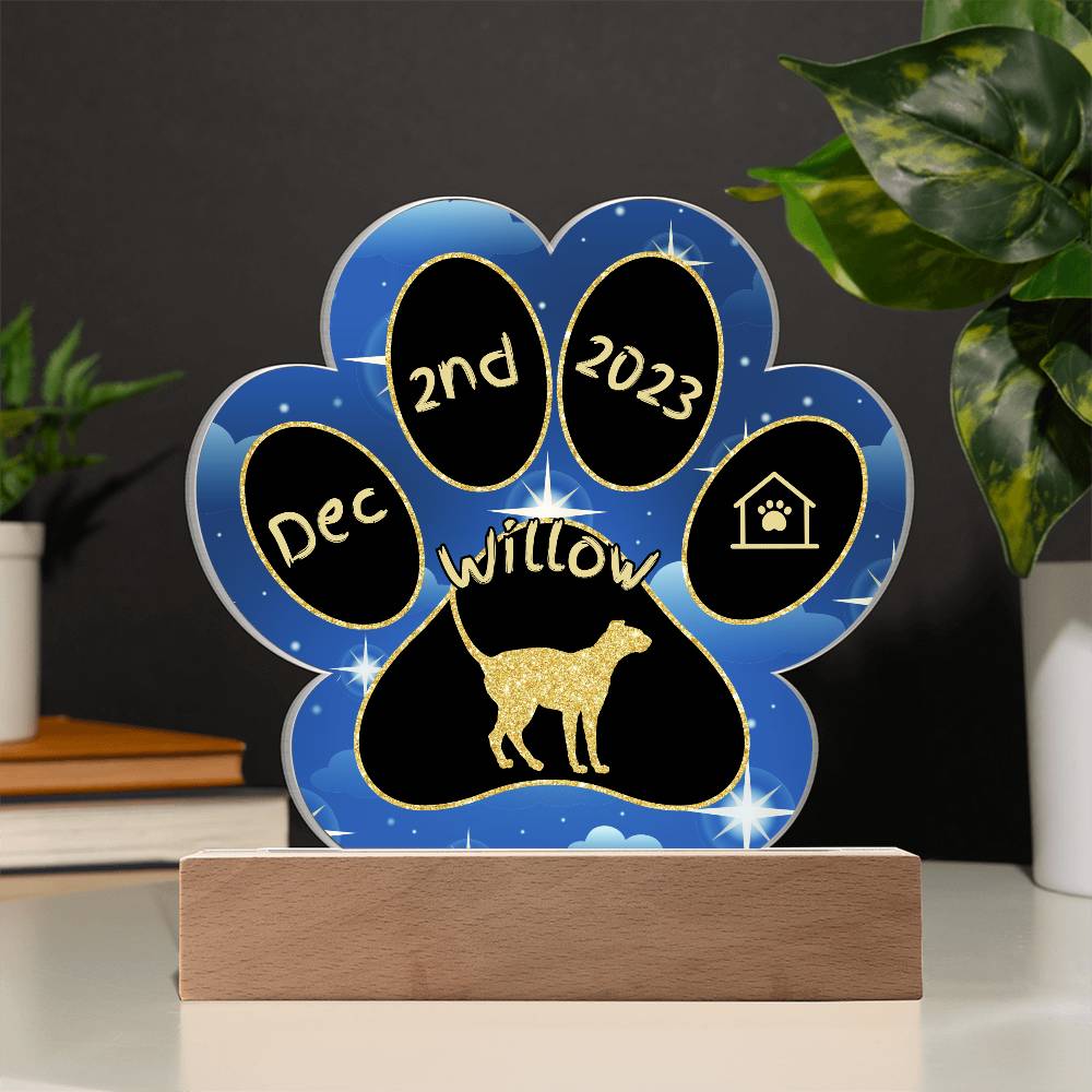 Ukrainian Levkoy Cat Gotcha Day Plaque - Personalized 7" LED Acrylic Paw Print Pet Gift