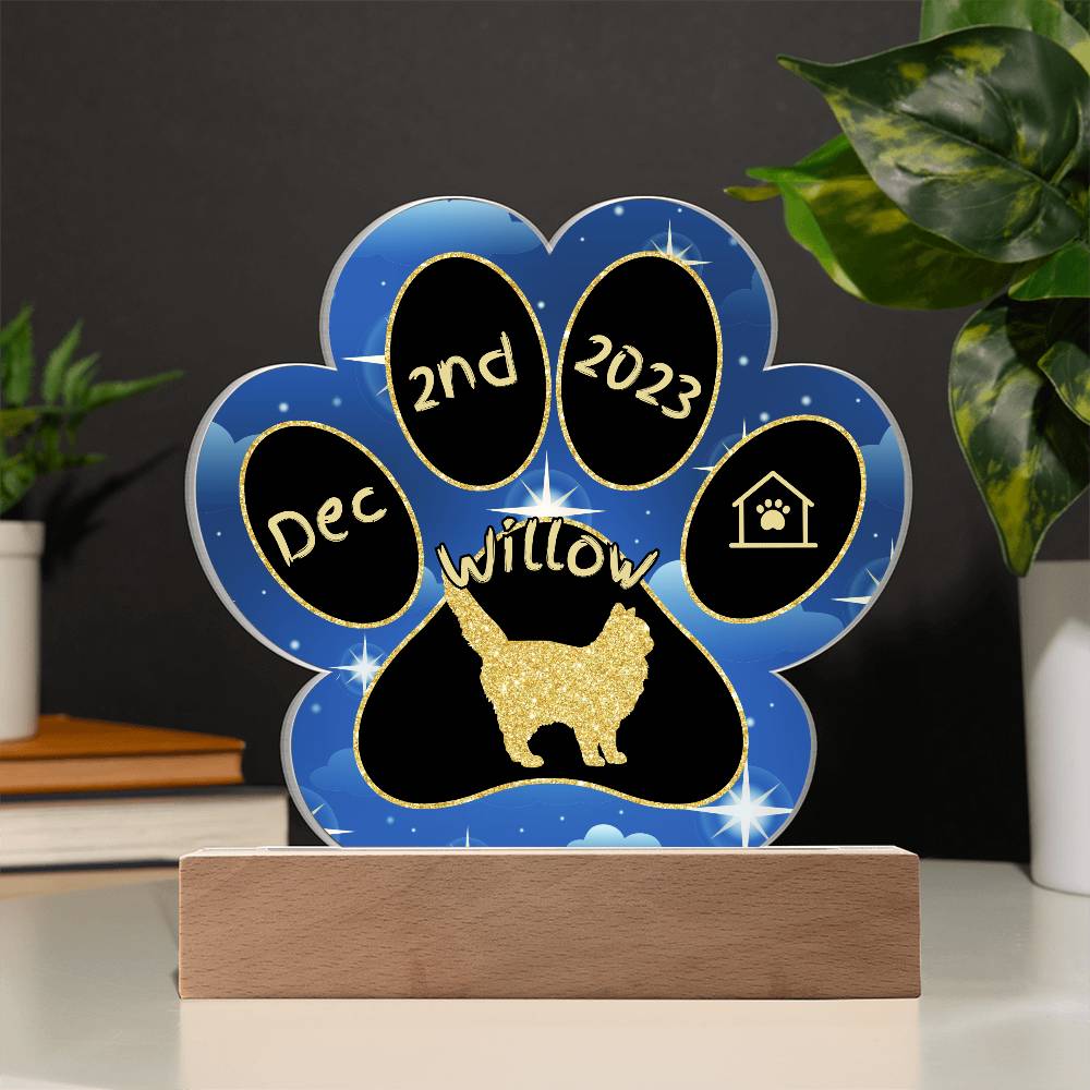 Siberian cat 7 inch acrylic Gotcha Day plaque with custom paw print