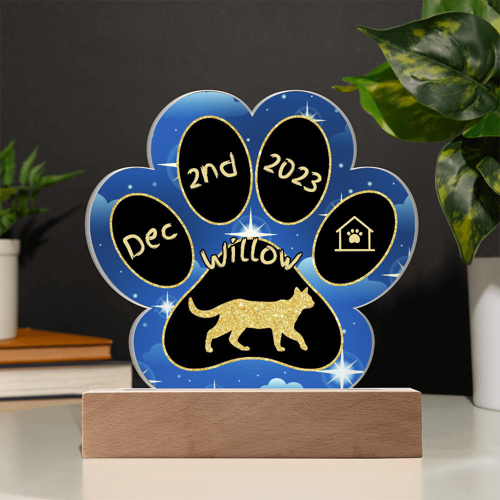 Cyprus Cat Gotcha Day Plaque - Custom 7" LED Acrylic Paw Print Pet Adoption Keepsake Gift