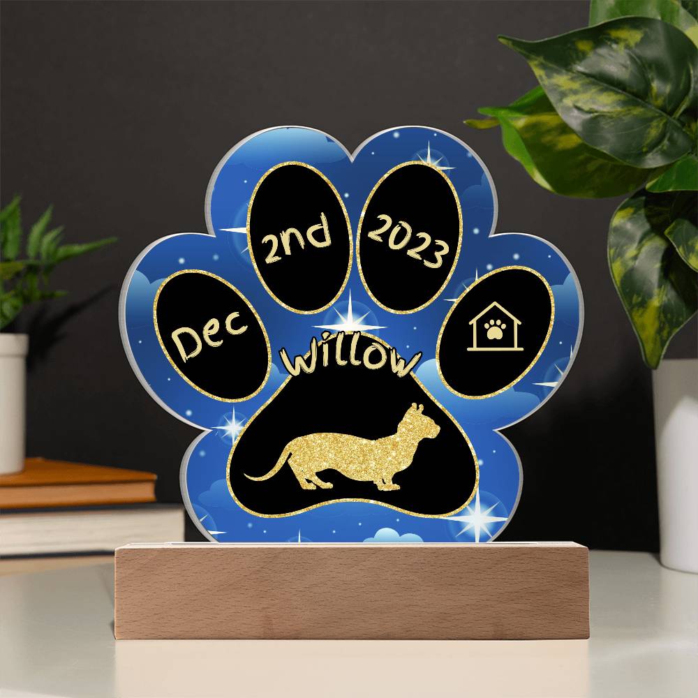 Dwelf Cat Gotcha Day Plaque - Custom 7" LED Acrylic Paw Print Adoption Celebration Gift