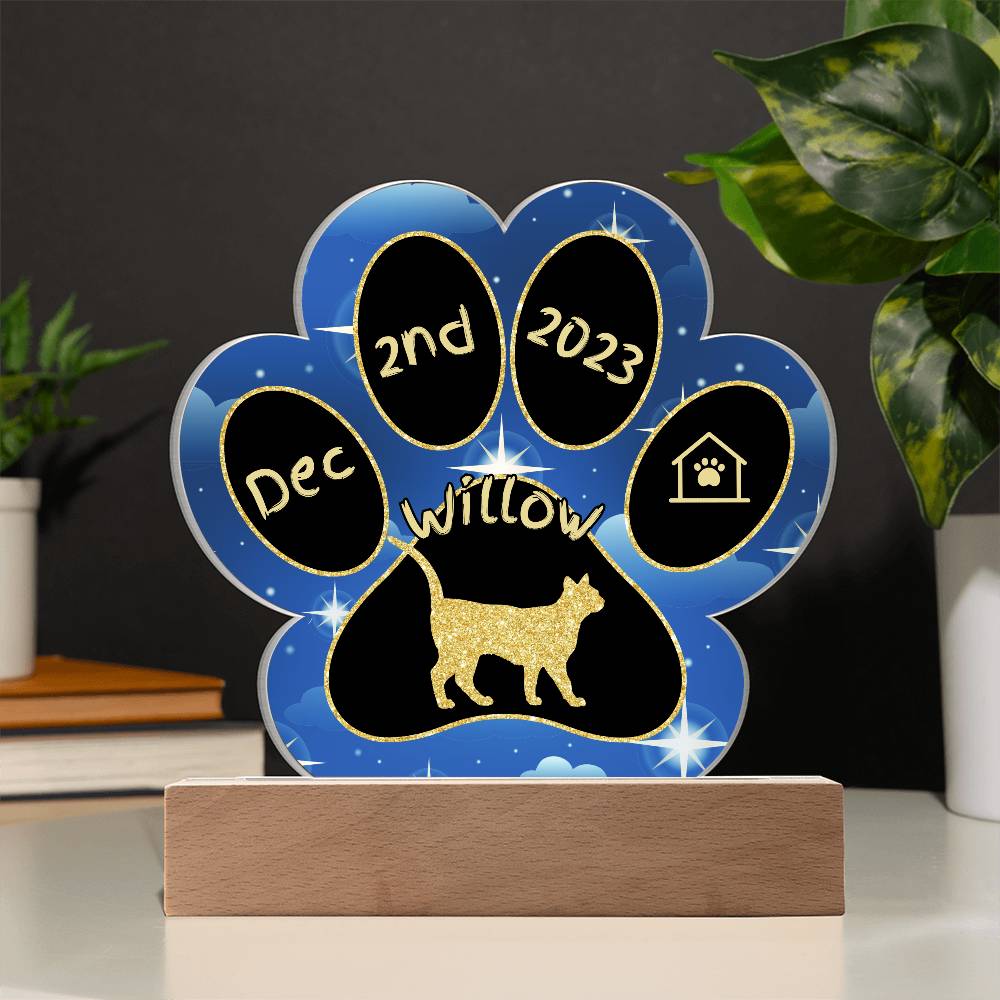 Sam Sawet Cat Gotcha Day Plaque - Personalized 7" LED Acrylic Paw Print Adoption Gift