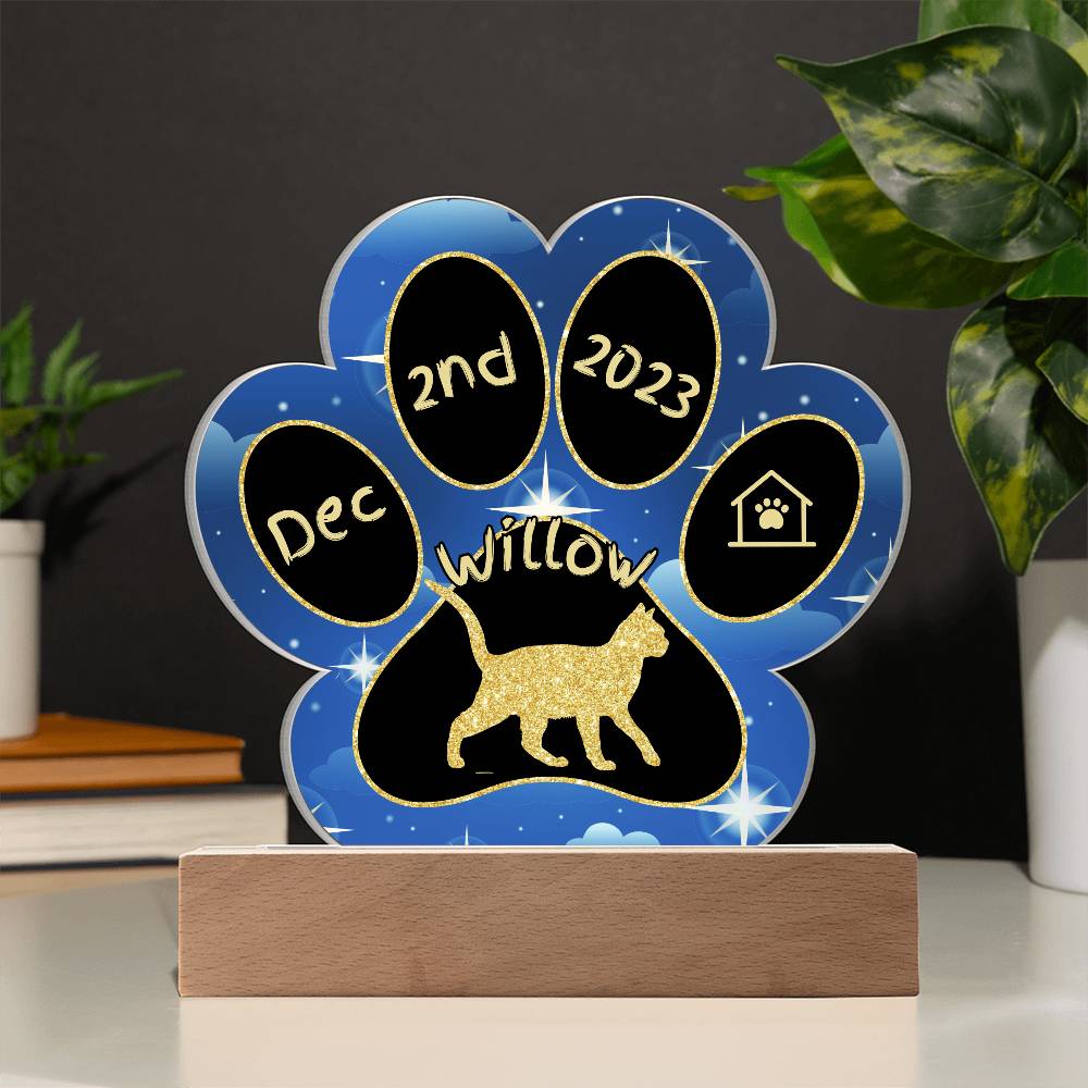 Burmese Cat Gotcha Day Plaque - Personalized 7" LED Acrylic Paw Print Adoption Celebration Gift