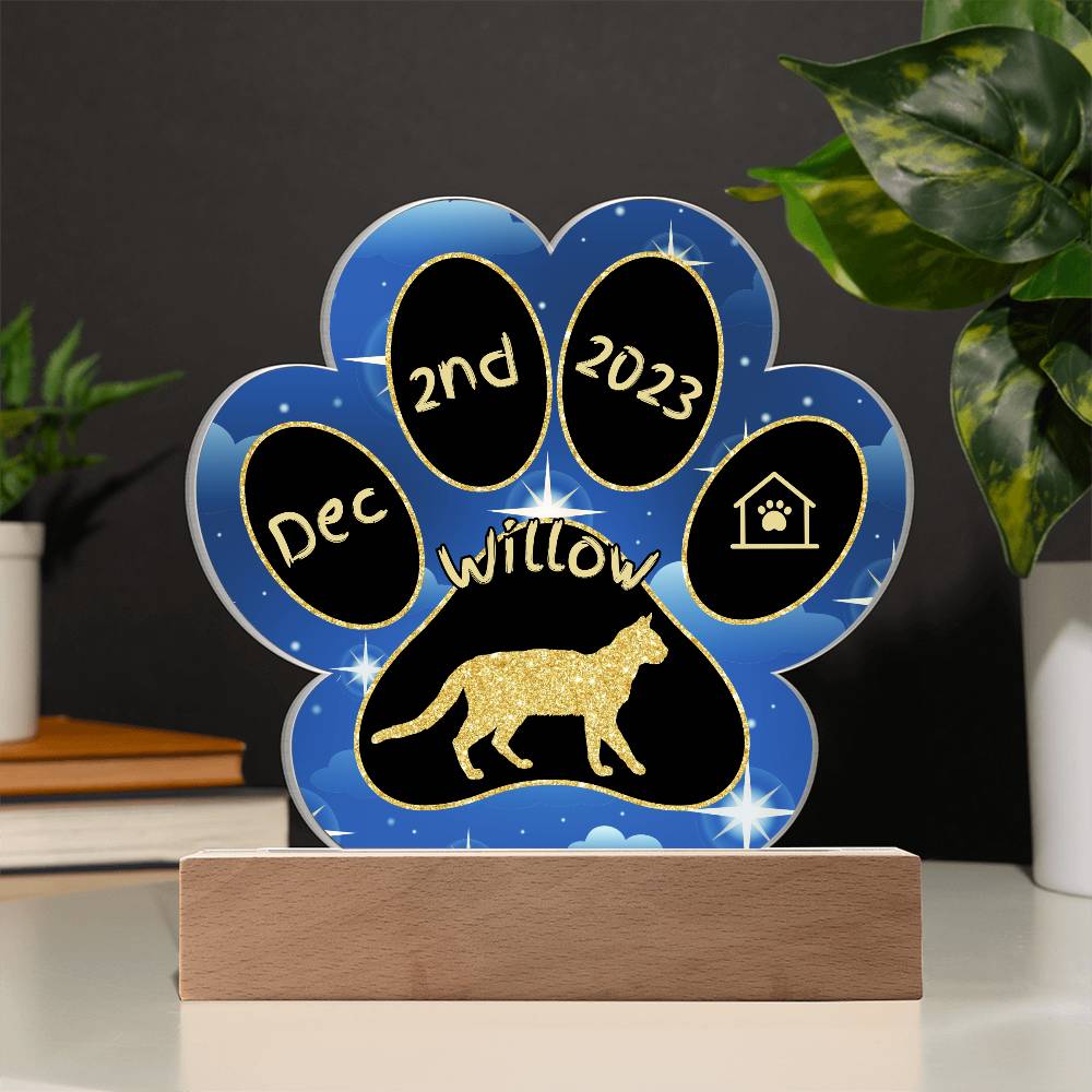 Serrade Petit cat 7" acrylic Gotcha Day plaque with custom paw print