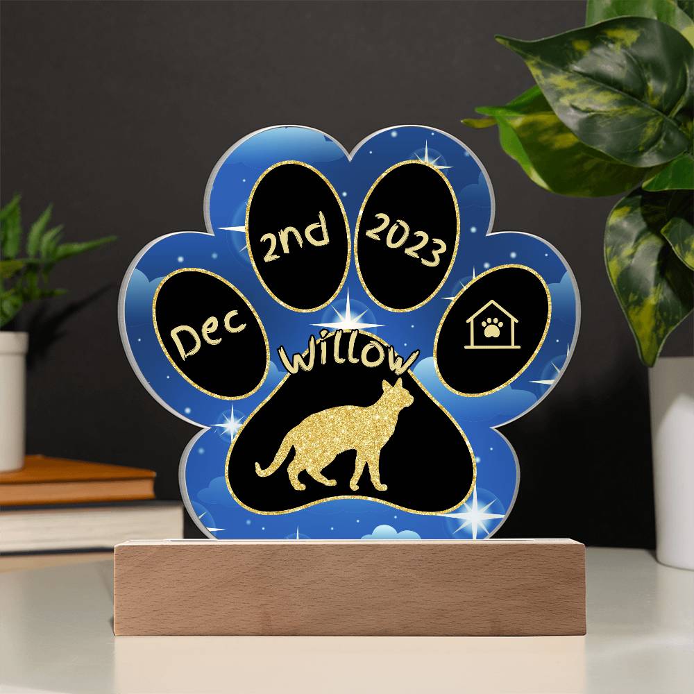 Chausie Cat Gotcha Day Plaque - Personalized 7" LED Acrylic Paw Print Pet Keepsake Gift