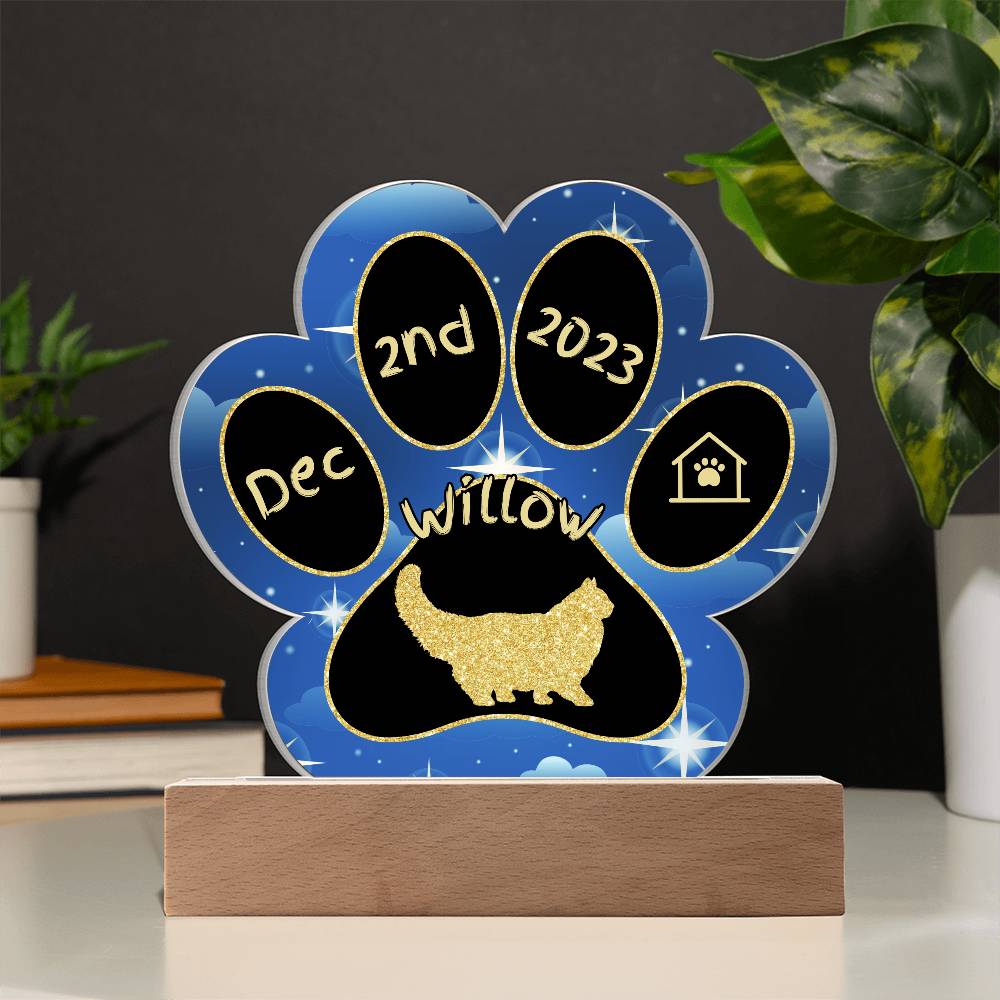 Persian Cat Gotcha Day Plaque - Custom 7" LED Acrylic Paw Print Welcome Home Gift