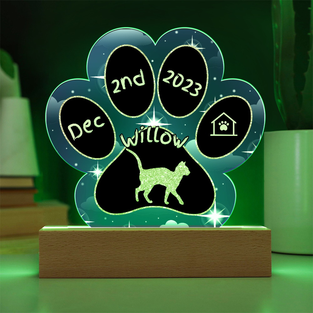 Abyssinian Cat Gotcha Day Plaque - Personalized 7" LED Acrylic Paw Print Gift for Cat Lovers