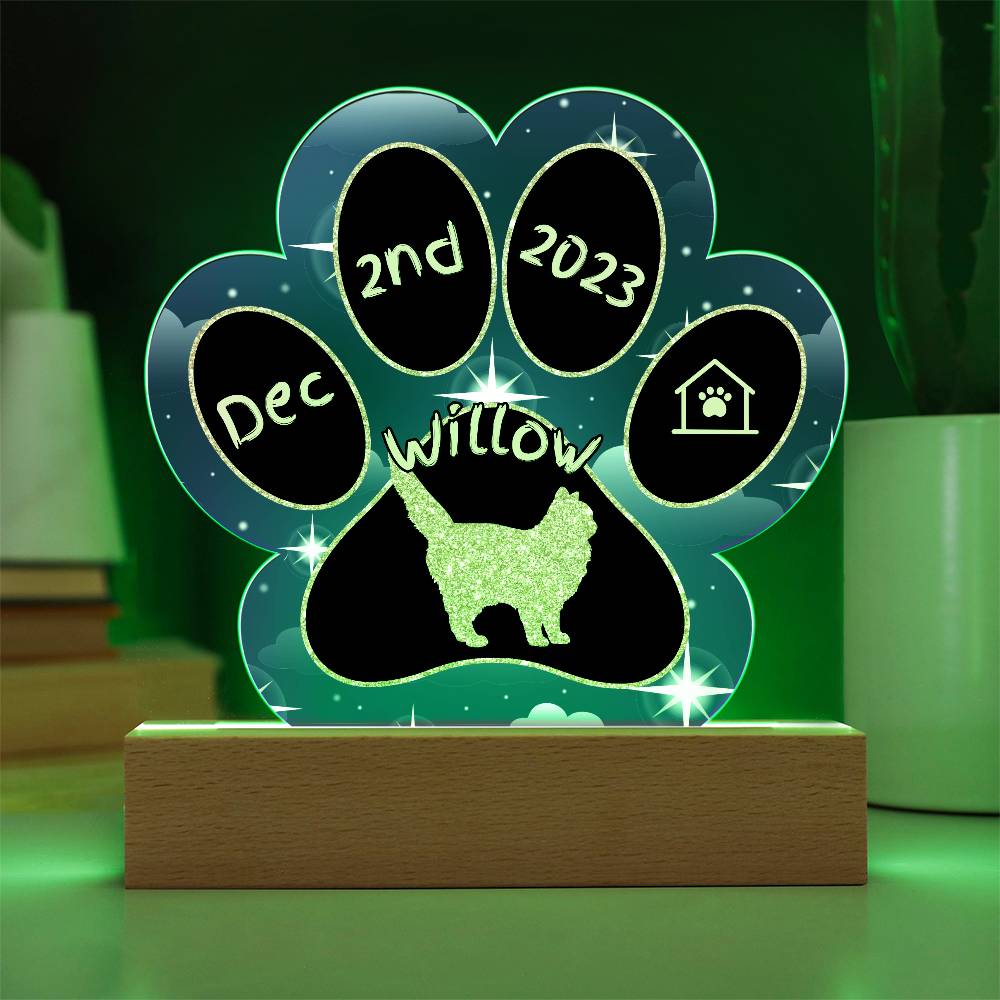 Siberian cat 7 inch acrylic Gotcha Day plaque with custom paw print