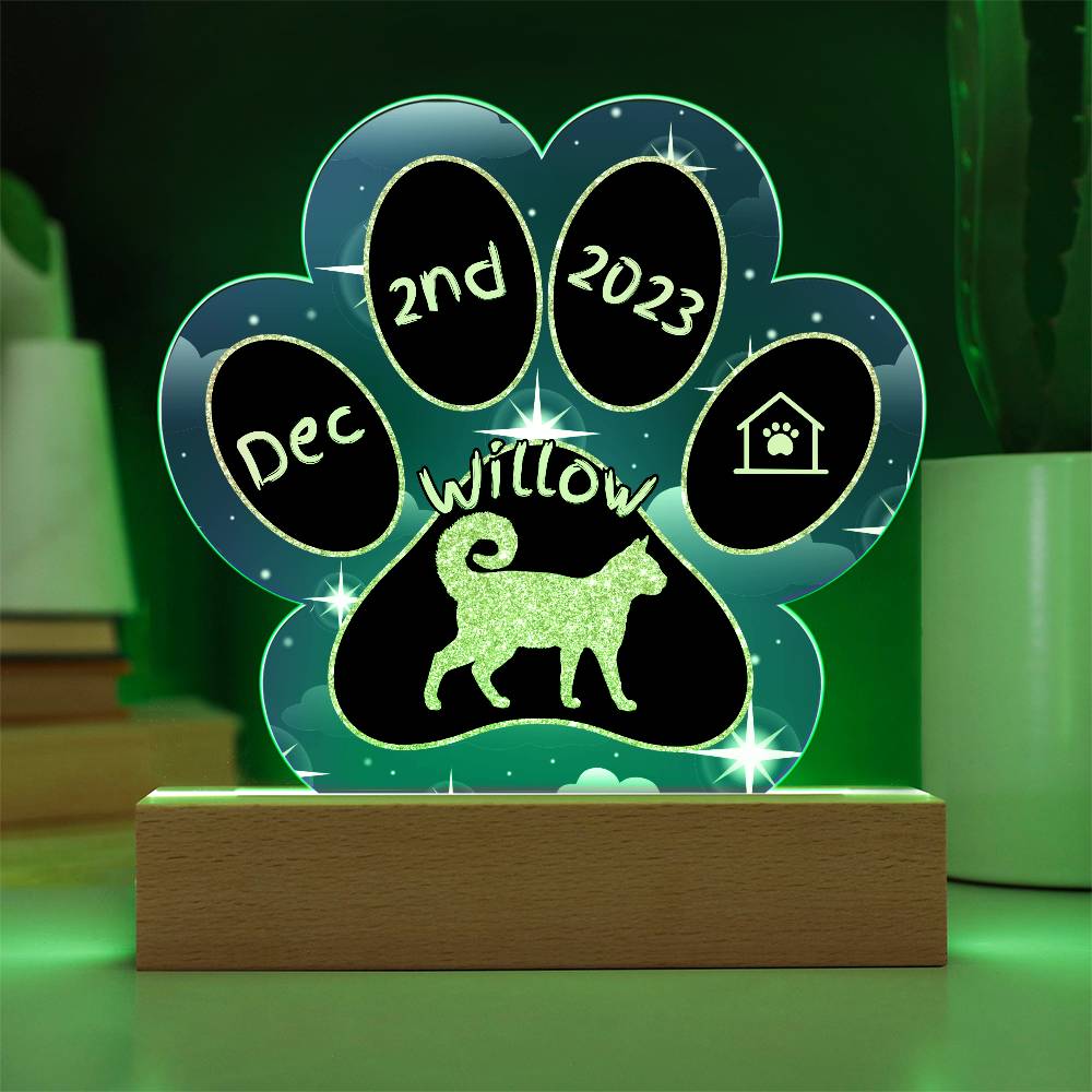 American Ringtail Cat Gotcha Day Plaque - Personalized 7" LED Acrylic Paw Print Gift for Cat Moms