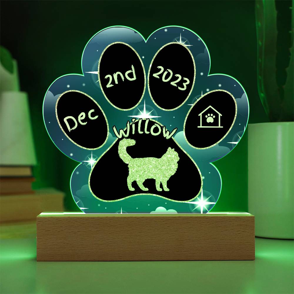 Asian Semi-Longhair Cat Gotcha Day Plaque - Personalized 7" LED Acrylic Paw Print Rescue Keepsake
