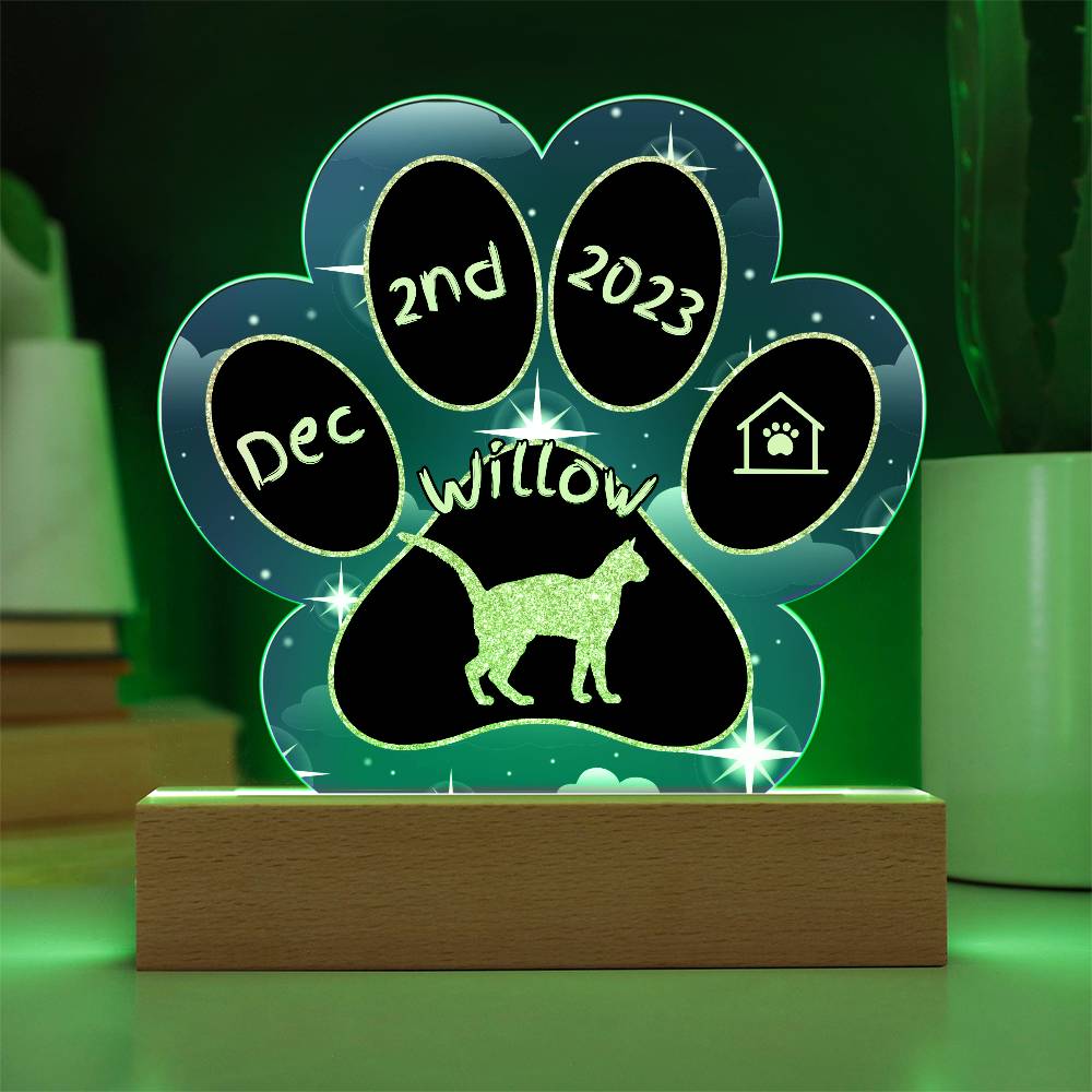 Sokoke Cat Gotcha Day Plaque - Personalized 7" LED Acrylic Paw Print Pet Gift