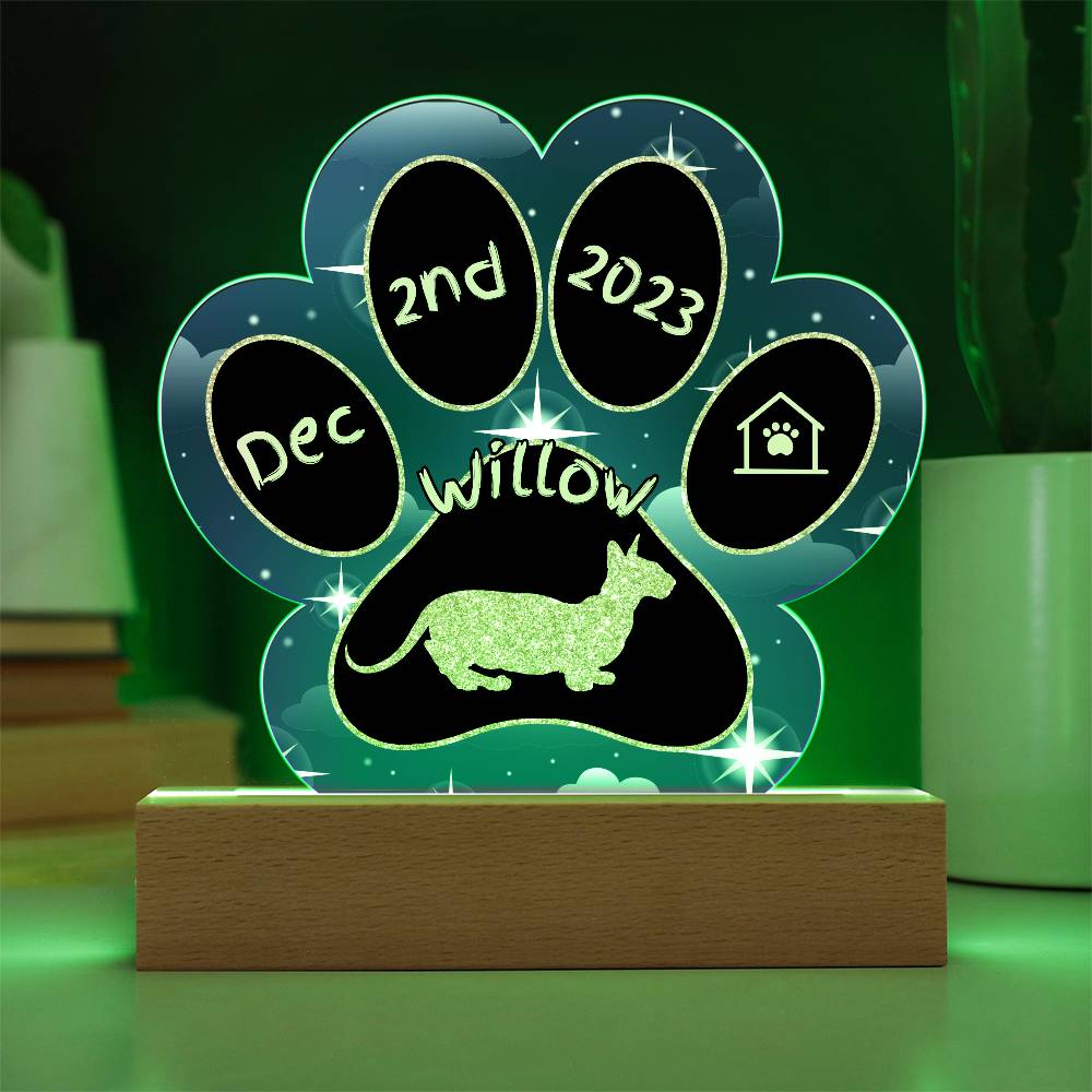 7" Acrylic Paw Print Plaque - Minskin Cat Personalized Gotcha Day Keepsake