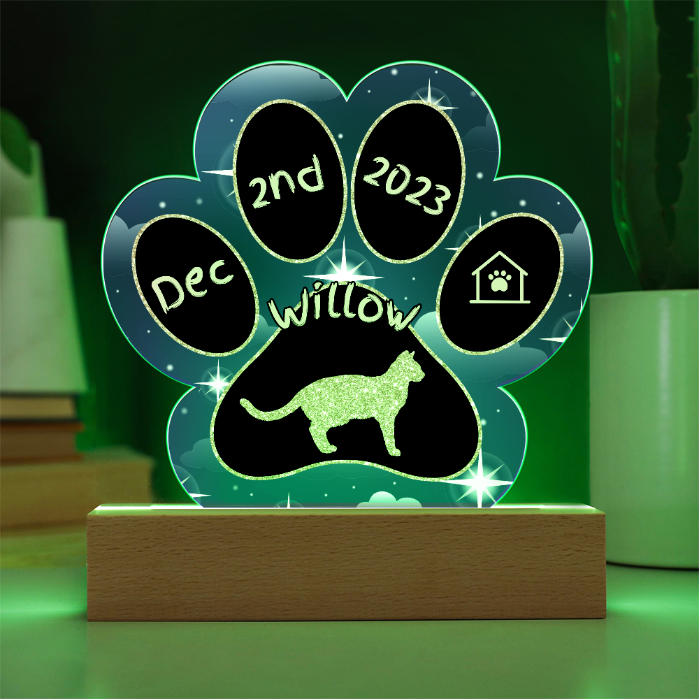 Ocicat cat 7 inch personalized Gotcha Day paw print acrylic plaque