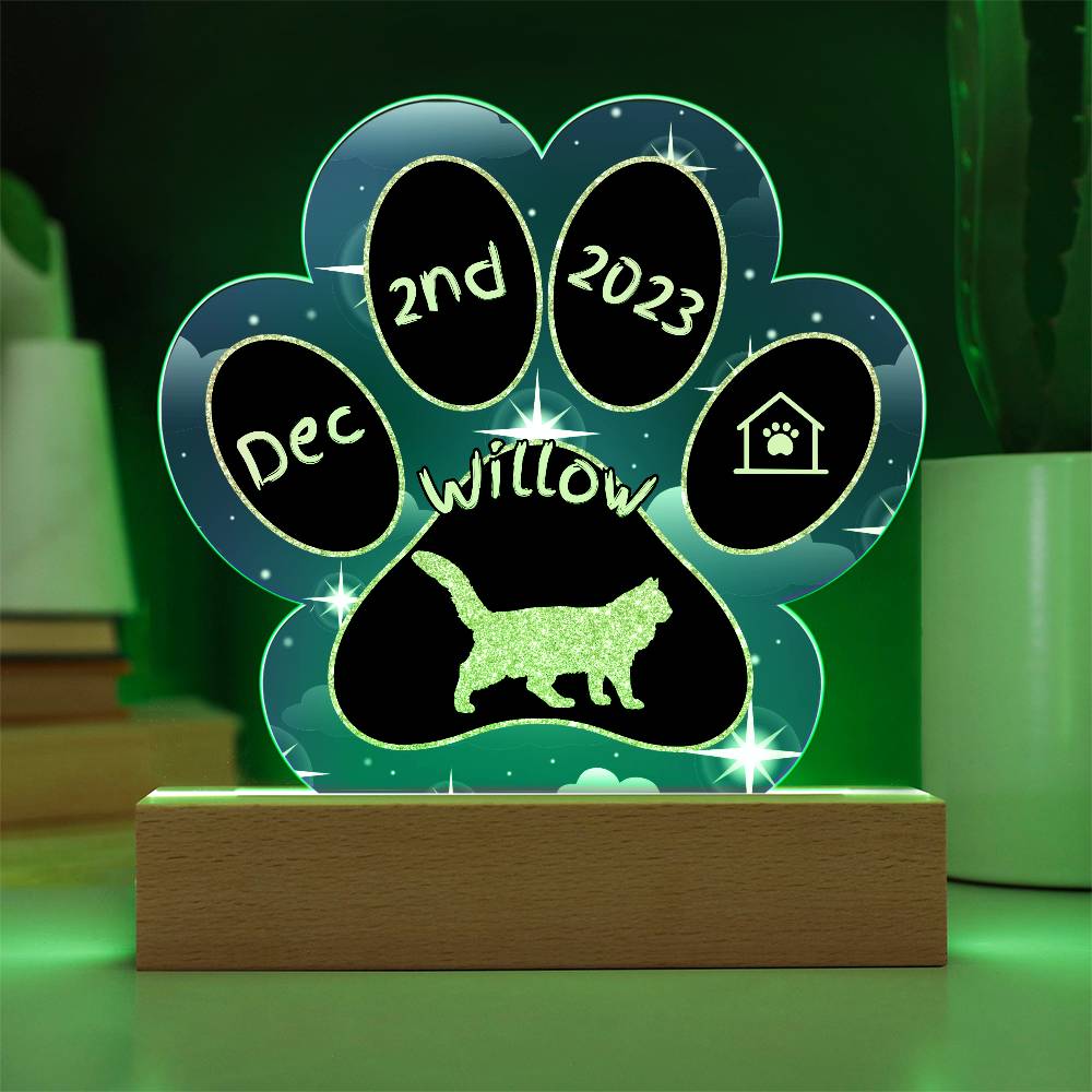 Aphrodite Giant Cat Gotcha Day Plaque - Custom 7" LED Acrylic Paw Print Adoption Memory Gift