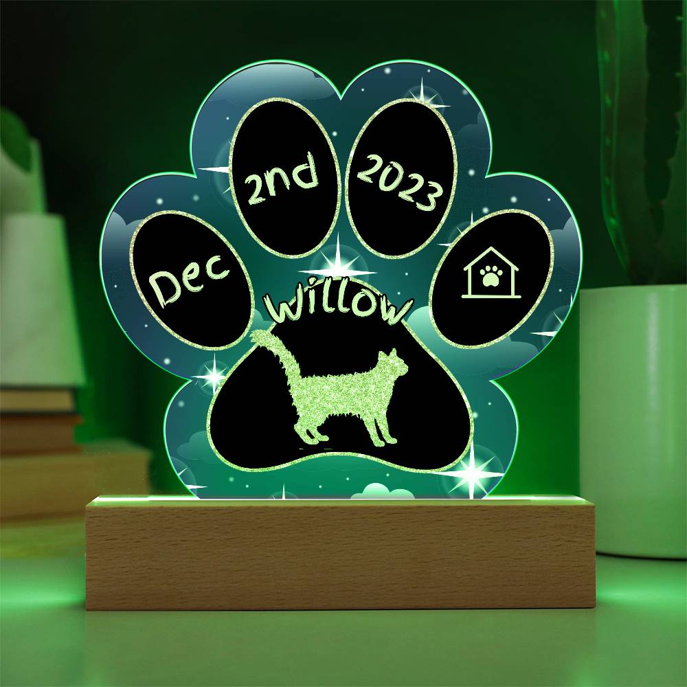 7" Acrylic Paw Print Plaque - LaPerm Cat Personalized Gotcha Day Gift Plaque