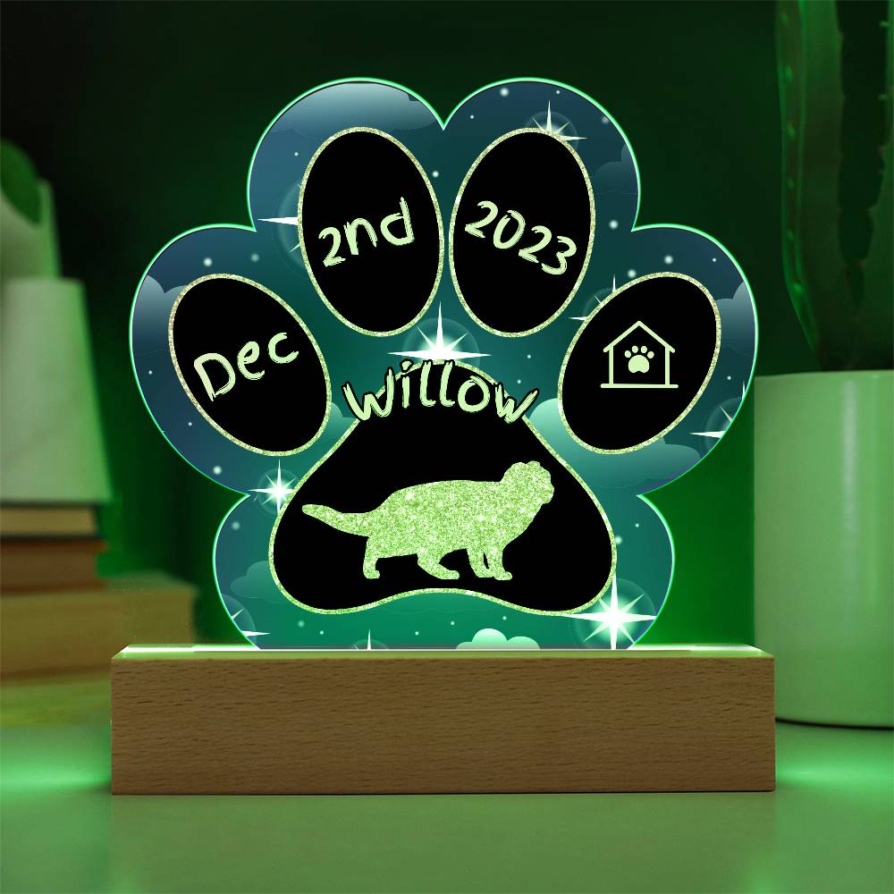 Scottish Fold Cat Gotcha Day Plaque - Personalized 7" LED Acrylic Paw Print Gift