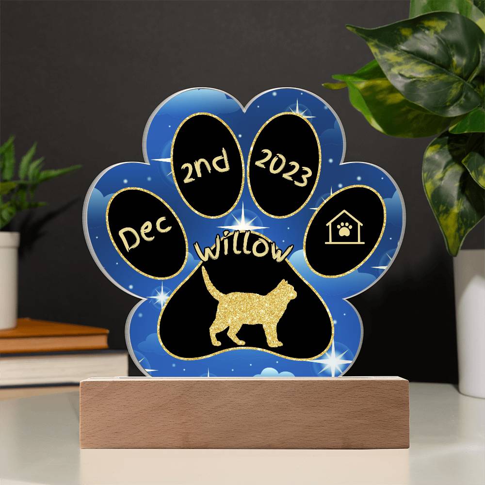 American Wirehair Cat Gotcha Day Plaque - Personalized 7" LED Acrylic Paw Print Pet Keepsake
