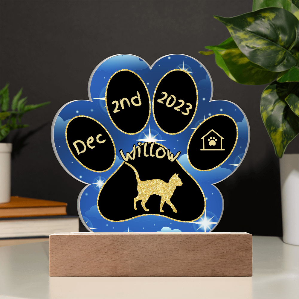 Abyssinian Cat Gotcha Day Plaque - Personalized 7" LED Acrylic Paw Print Gift for Cat Lovers