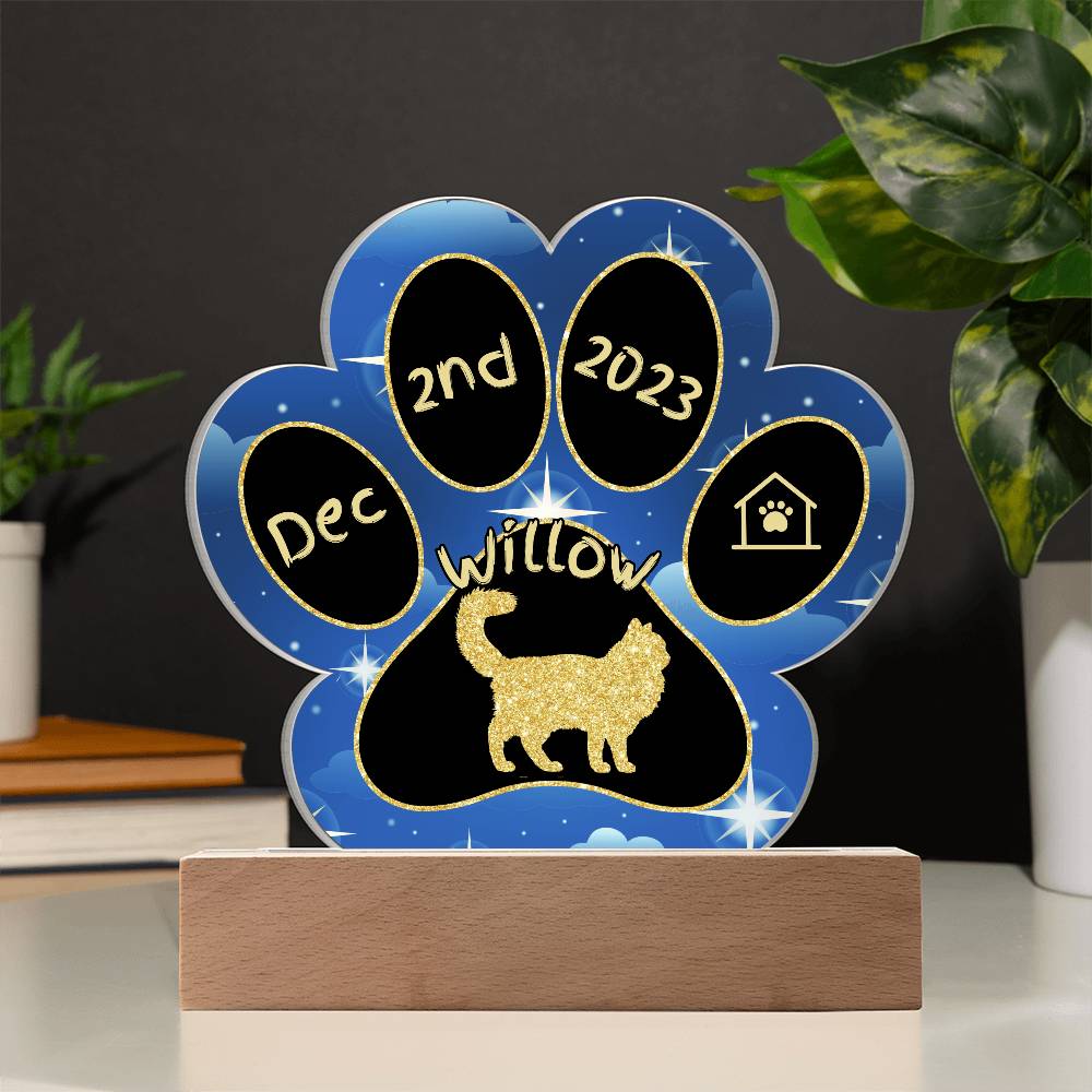 Asian Semi-Longhair Cat Gotcha Day Plaque - Personalized 7" LED Acrylic Paw Print Rescue Keepsake