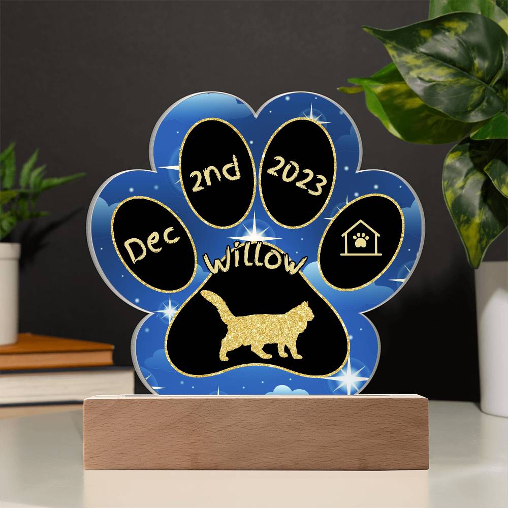 Aphrodite Giant Cat Gotcha Day Plaque - Custom 7" LED Acrylic Paw Print Adoption Memory Gift
