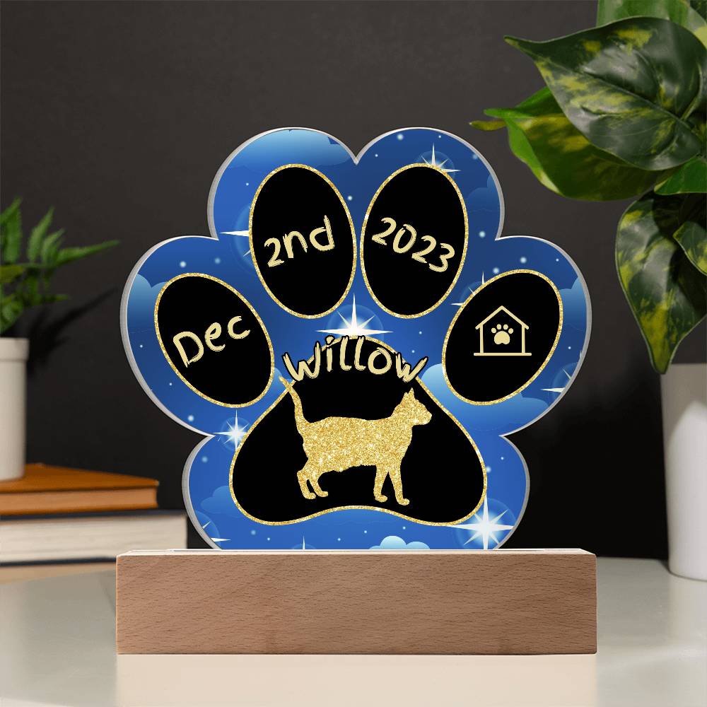 Arabian Mau Cat Gotcha Day Plaque - Personalized 7" LED Acrylic Paw Print Gift for Proud Cat Owners