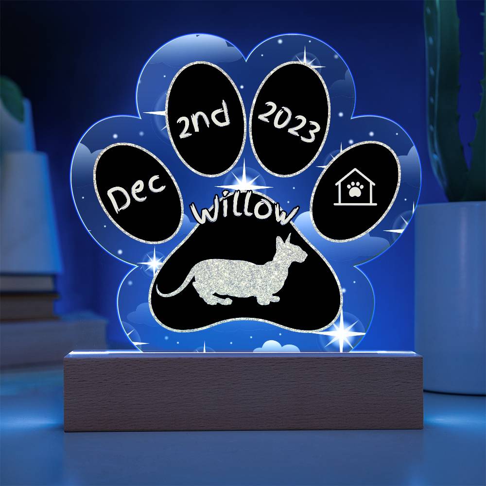 7" Acrylic Paw Print Plaque - Minskin Cat Personalized Gotcha Day Keepsake